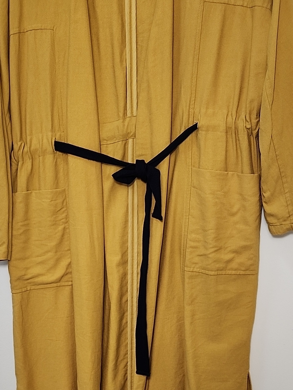 FRNCH PARIS Mustard Yellow Long Sleeve Open Front Blazer Black Tie Size S/M - Picture 6 of 16